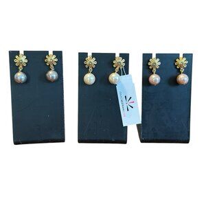 Isaac Mizrahi Live Earring Lot of 3 Faux Pearl Floral Gold Tone Pierced READ